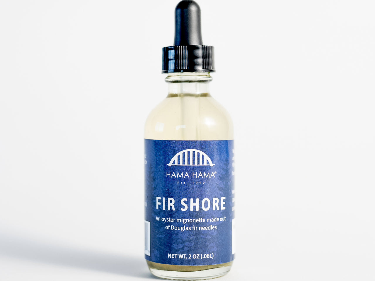 a silhouette of Hama Hama Oyster Company house made mignonette made with Douglas fir needles